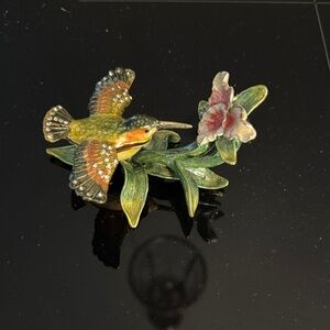 Colorful Hummingbird and Flower trinket box